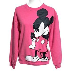 Disney Pink Minnie Mouse Angry Womens Sweatshirt M(7-9) Cotton/Polyester Crewnec